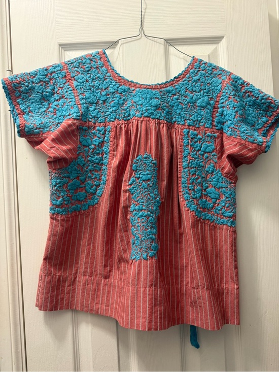 Sister mary Tops - Womens' Turquoise Embroidered Coral Peasant Top